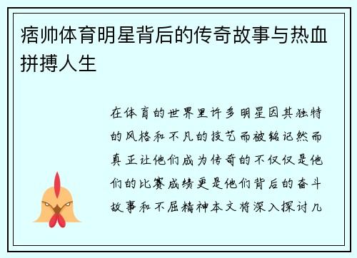 痞帅体育明星背后的传奇故事与热血拼搏人生